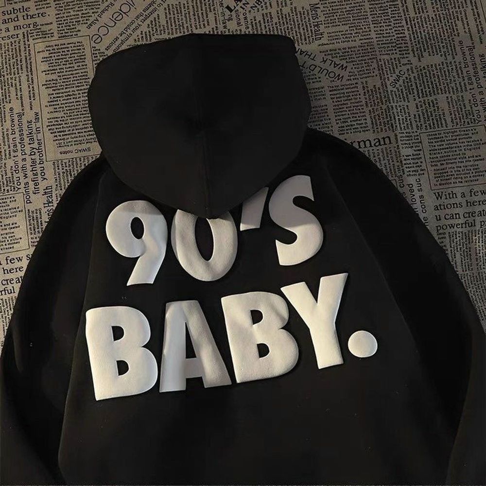Áo hoodie nỉ in nổi 90s baby form đẹp vải mịn