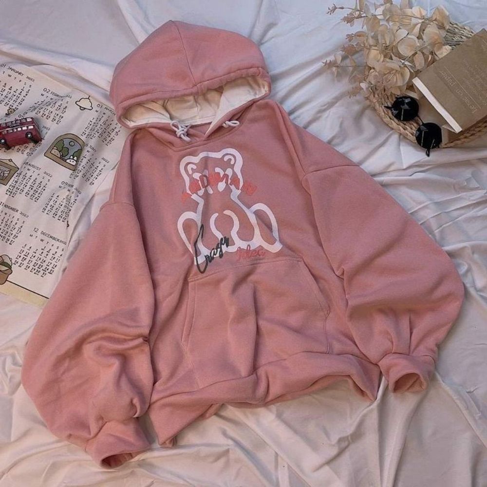 áo hoodie in andiman unisex tay phồng hình gấu siêu xinh.