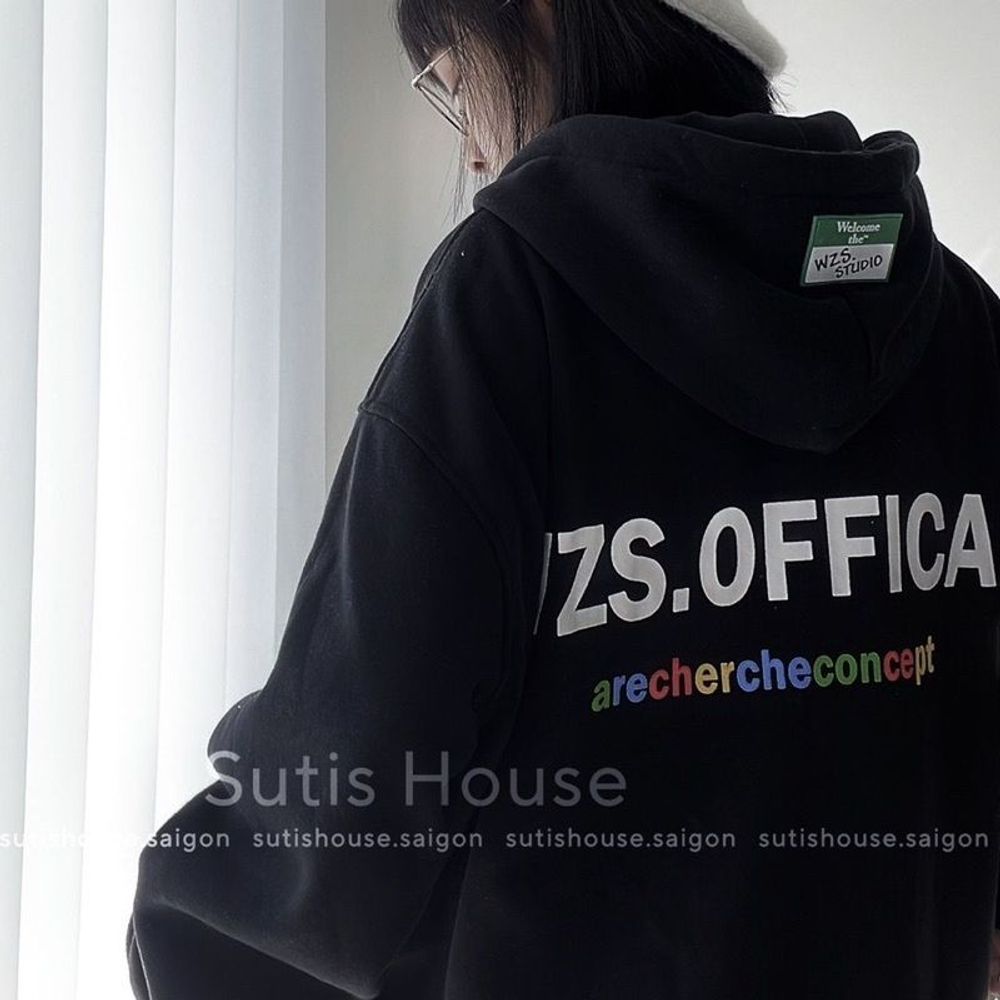 Áo khoác hoodie zip WZS 2023 vải nỉ lót bông form rộng unisex nam nữ