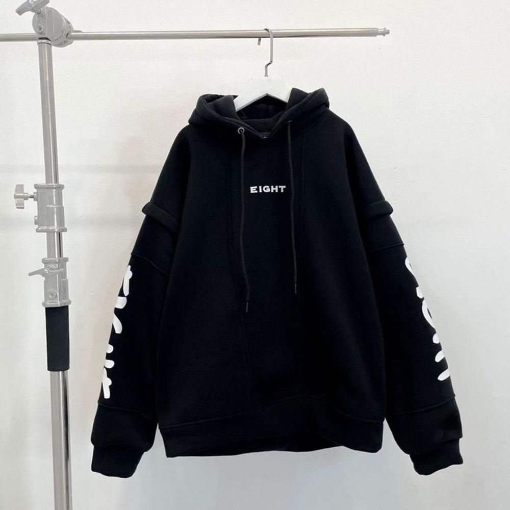 ￼Áo Hoodie Nỉ Lót Bông Tay Nối EIGHT Form Rộng Unisex.
