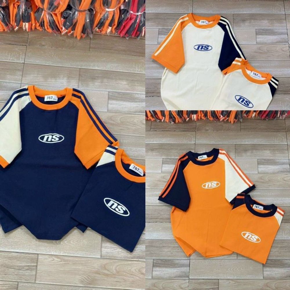 Áo baby tee chất thun cotton tay raplag phối màu cam xanh trắng hot trend