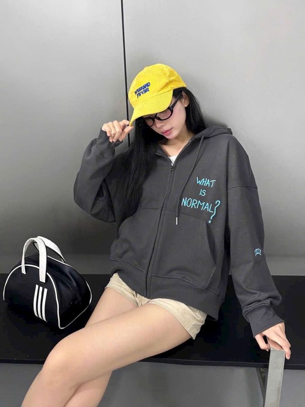 Áo khoác hoodie zip form boxy thêu What Is Normal ?