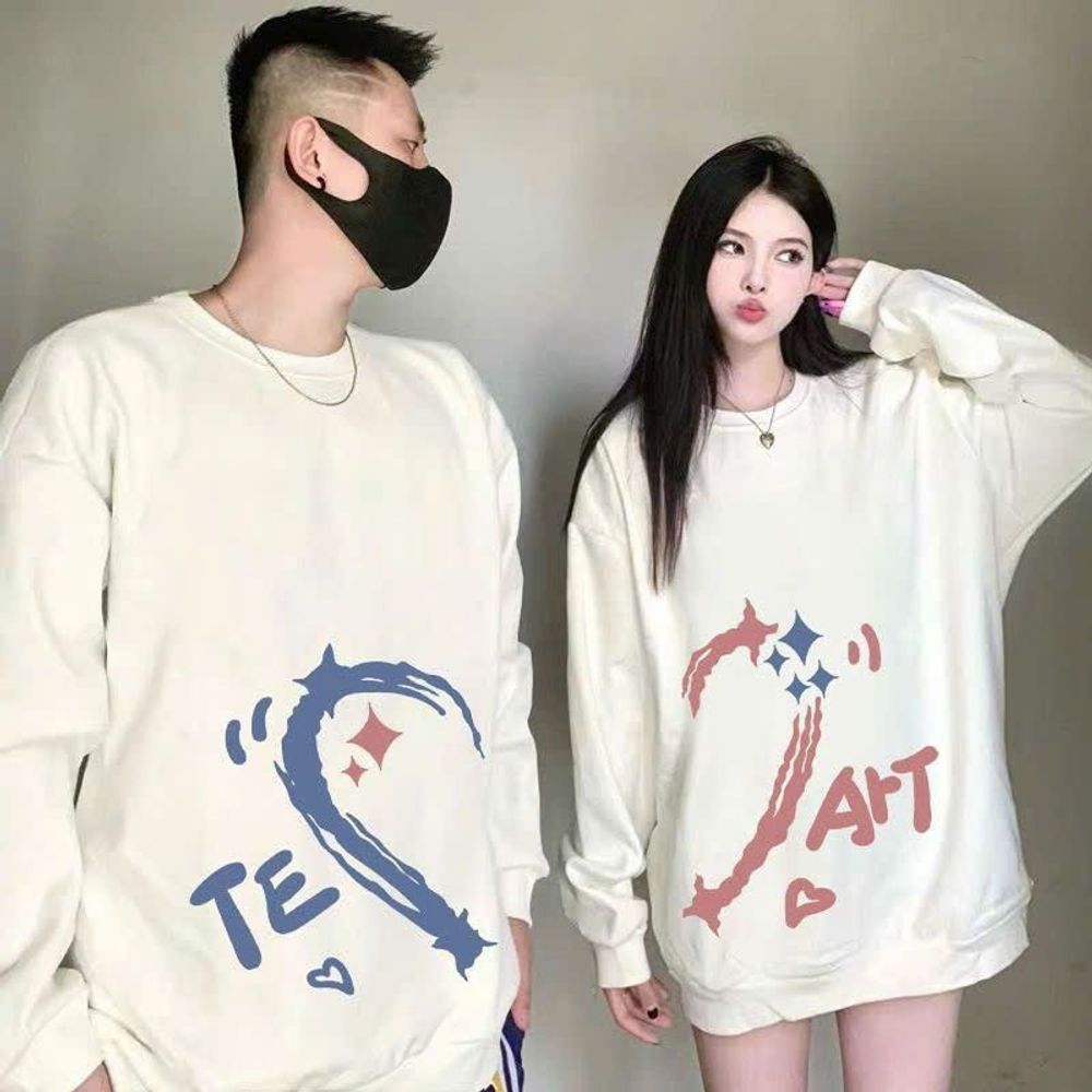 Áo Sweater Đôi Nam Nữ In Hình Nửa Trái Tim TE ART Form Rộng Cao Cấp