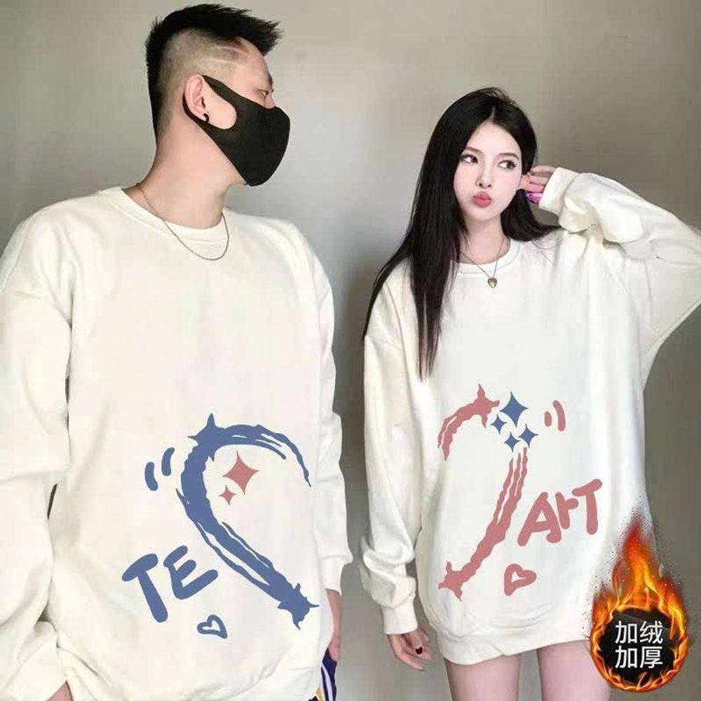 Áo Sweater Đôi Nam Nữ In Hình Nửa Trái Tim TE ART Form Rộng Cao Cấp