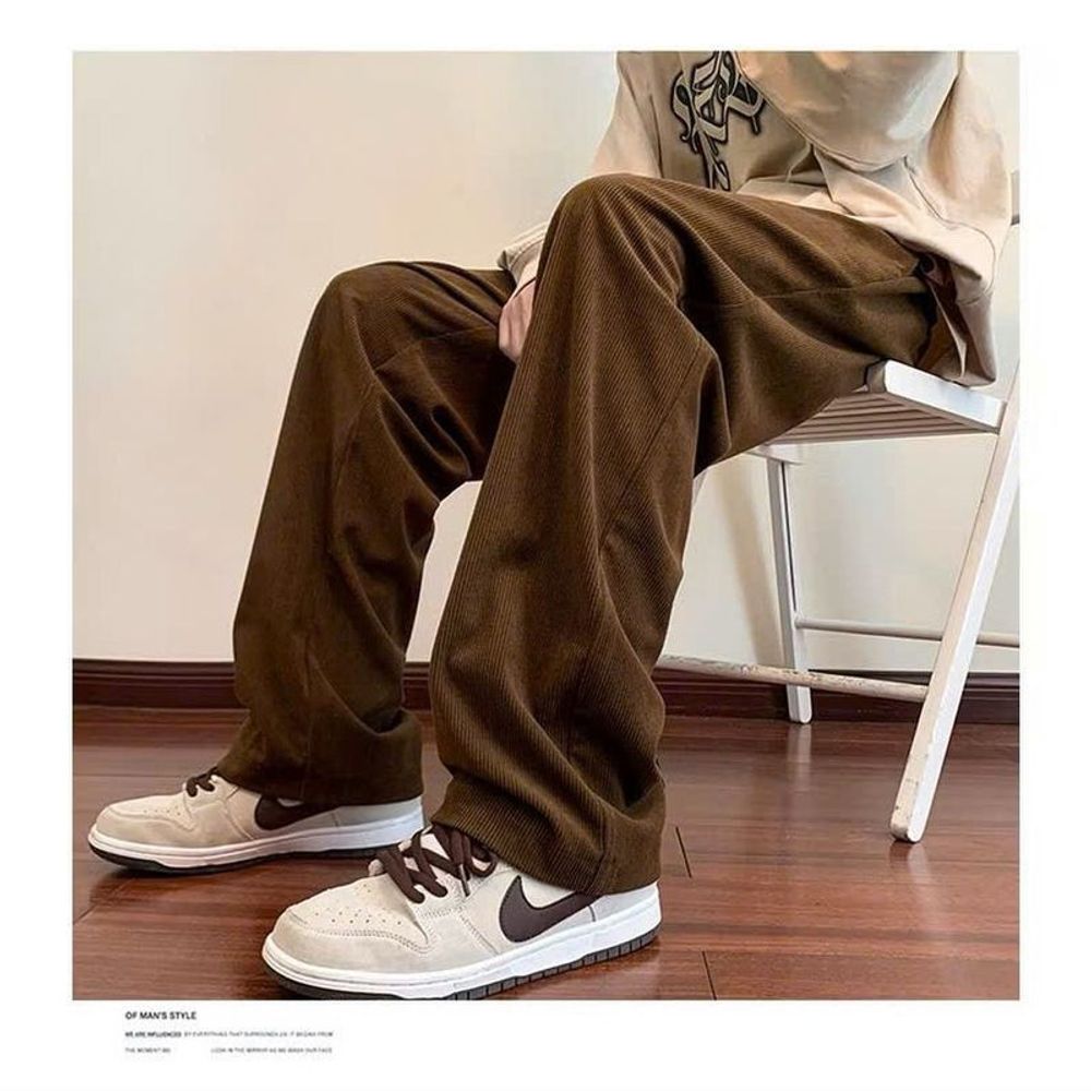 Quần nhung ống rộng có túi sau thời trang phong cách