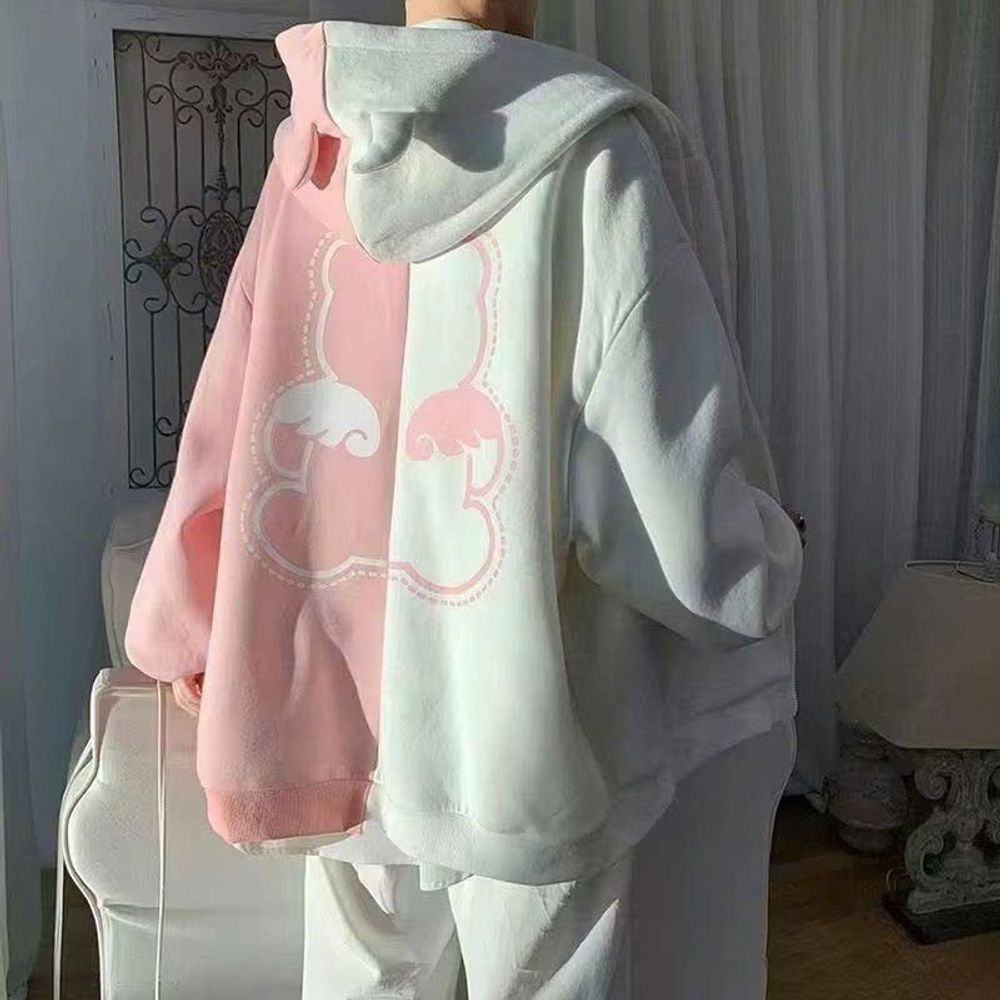 Áo khoác unisex Thun Nỉ phối 2 màu logo in gấu MANYSTON tay phòng có sừng nón