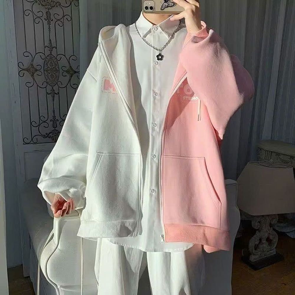 Áo khoác unisex Thun Nỉ phối 2 màu logo in gấu MANYSTON tay phòng có sừng nón