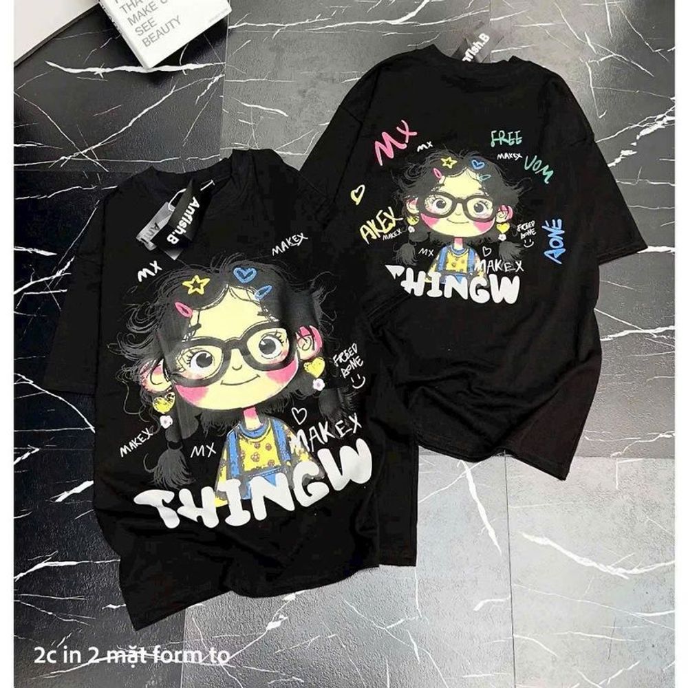 Áo Thun Form Rộng Tay Lỡ In Cô Gái THINGW - Cotton Tici Mịn Mát (M, L, XL)