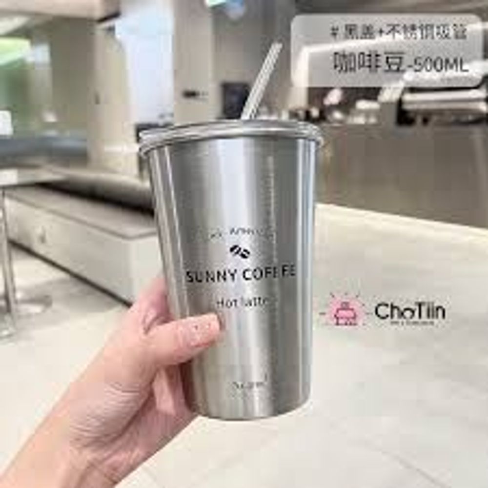 Cốc Inox 304, Cốc Uống Bia Inox Có Nắp Có Kèm Ống Hút Kim Loại