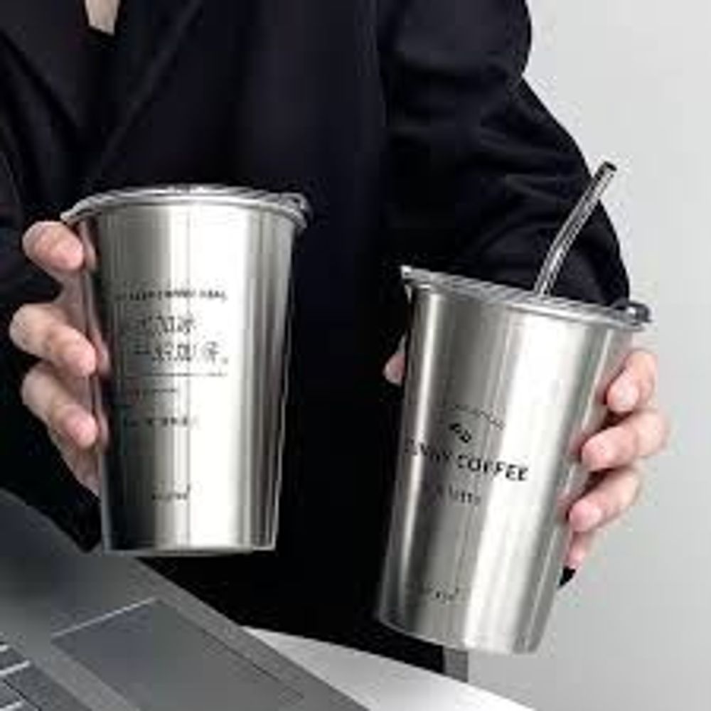 Cốc Inox 304, Cốc Uống Bia Inox Có Nắp Có Kèm Ống Hút Kim Loại