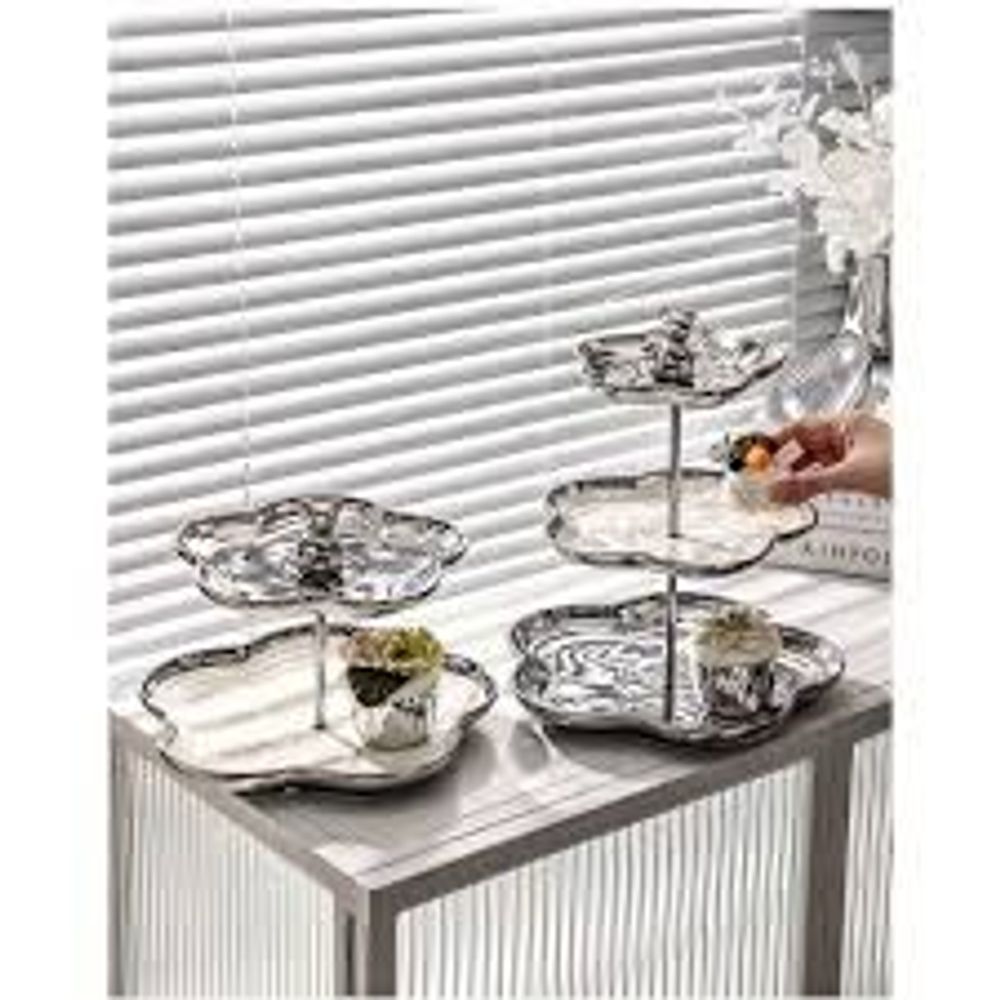 Khay sứ đựng hoa quả bánh kẹo 2, 3 tầng BB vàng và bạc trend 2024 NDH15