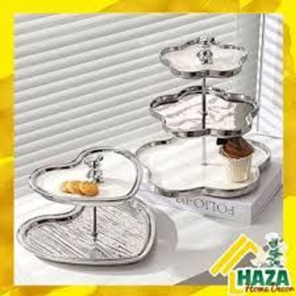 Khay sứ đựng hoa quả bánh kẹo 2, 3 tầng BB vàng và bạc trend 2024 NDH15