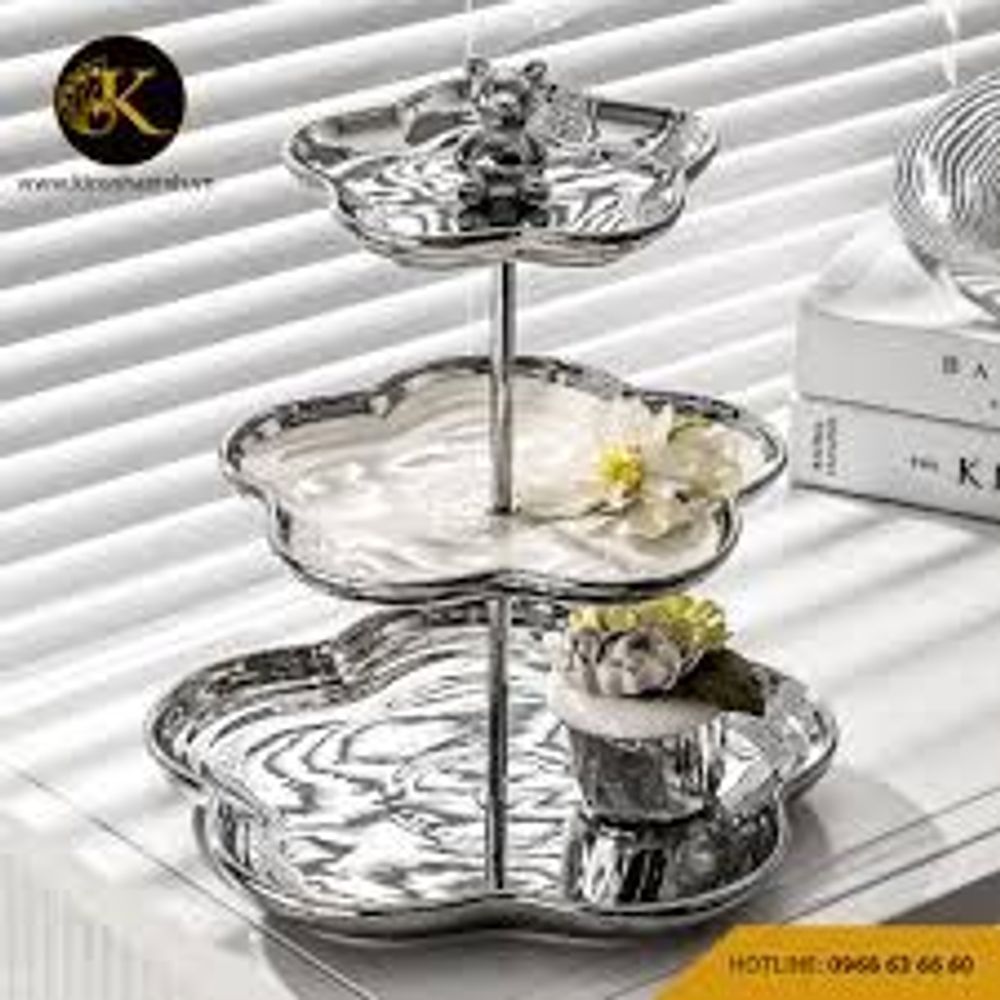 Khay sứ đựng hoa quả bánh kẹo 2, 3 tầng BB vàng và bạc trend 2024 NDH15