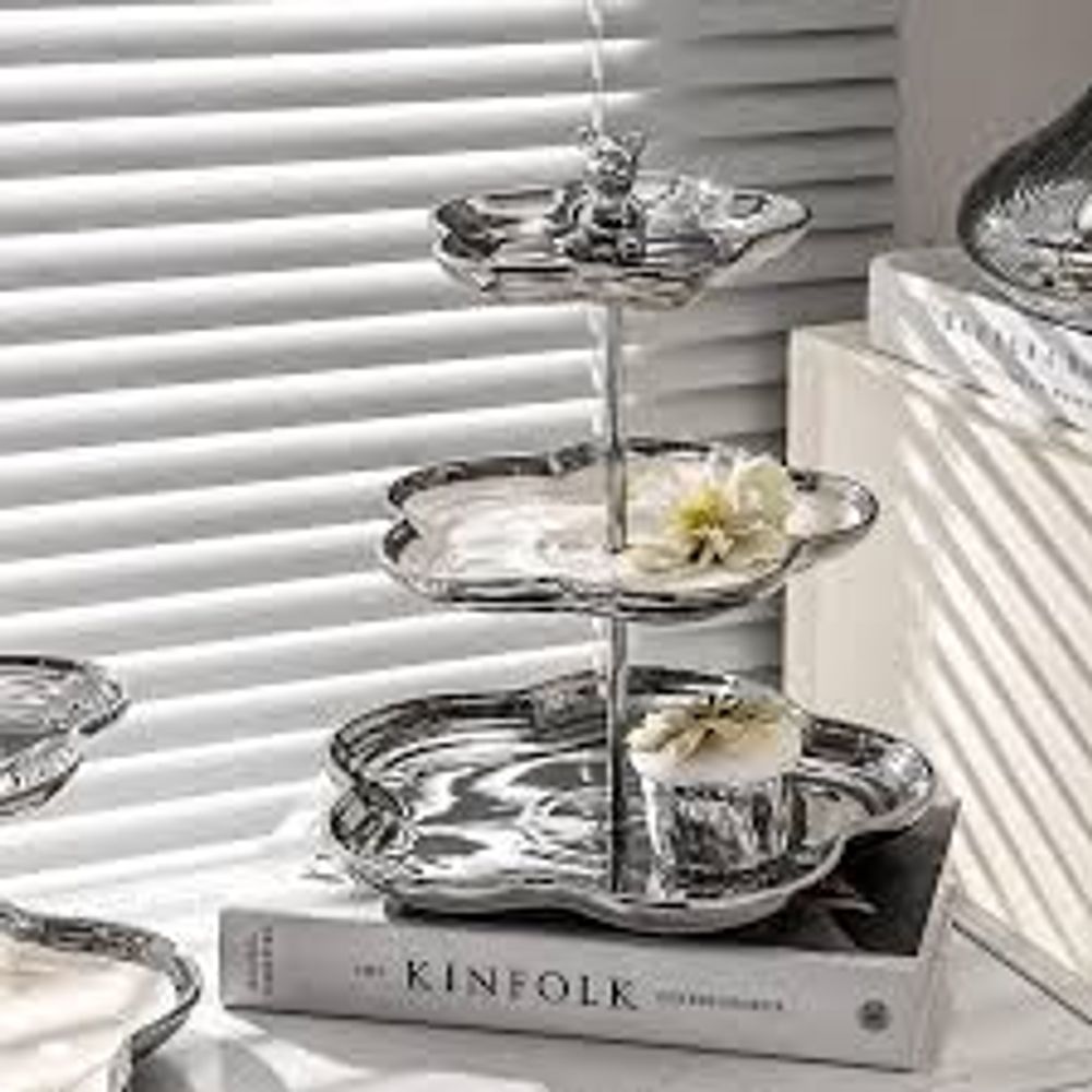 Khay sứ đựng hoa quả bánh kẹo 2, 3 tầng BB vàng và bạc trend 2024 NDH15