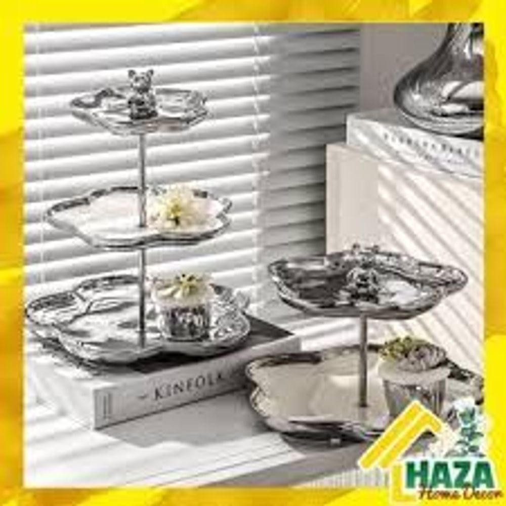 Khay sứ đựng hoa quả bánh kẹo 2, 3 tầng BB vàng và bạc trend 2024 NDH15