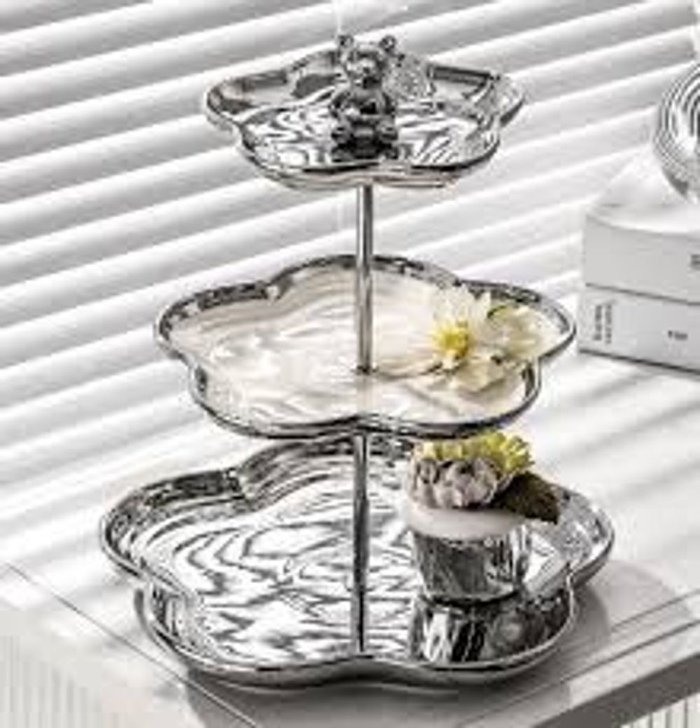 Khay sứ đựng hoa quả bánh kẹo 2, 3 tầng BB vàng và bạc trend 2024 NDH15