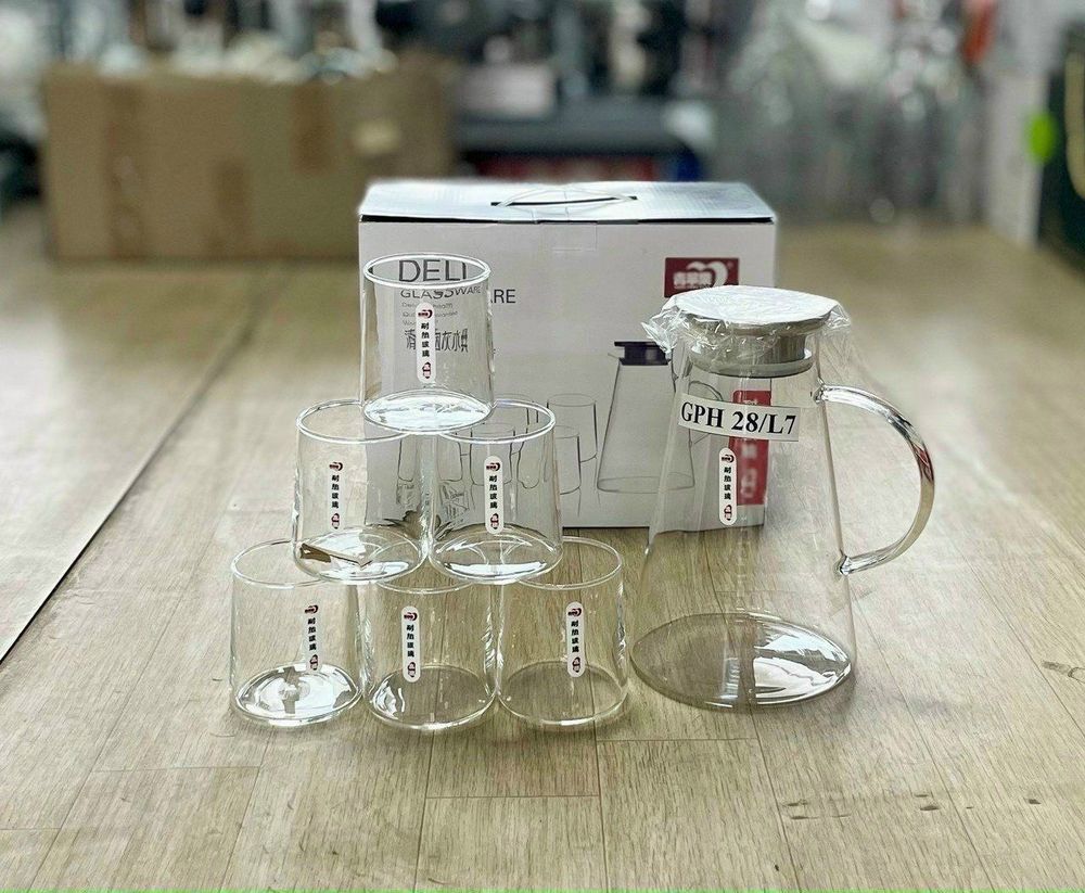 BỘ BÌNH NƯỚC VÀ CỐC THUỶ TINH HÌNH HOA GPH28-L7 TMARK(KIỆN 6 BỘ)