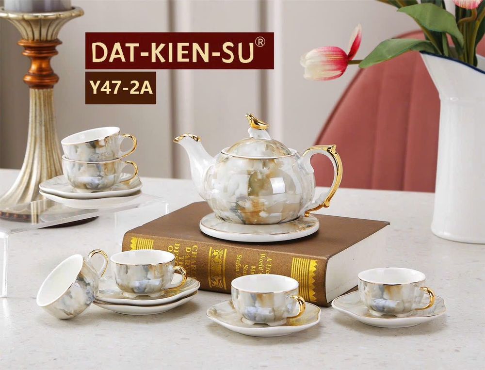 Bộ Ấm Chén Đĩa Kê Vân Đá Xanh Quai Vồng Y47-2A (THÙNG 12B)