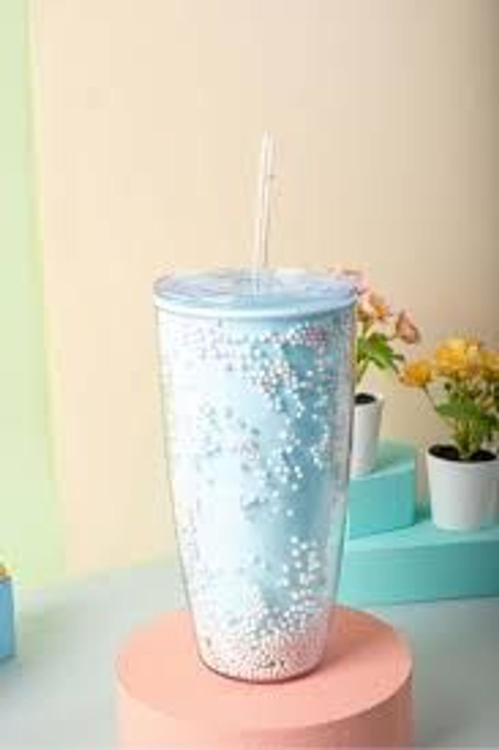 Ly uống nước 750ml bọt biển, nhựa 2 lớp giữ nhiệt 3h-4h, tặng kèm ống hút tiện lợi, có túi đựng mang đi học đi làm