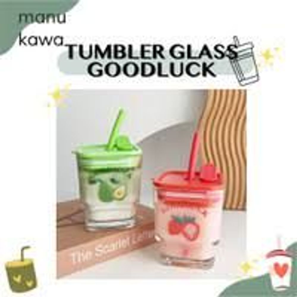 Ly Thủy Tinh Uống Nước Có Nắp Kèm Ống Hút Hình Vuông Tiện Lợi