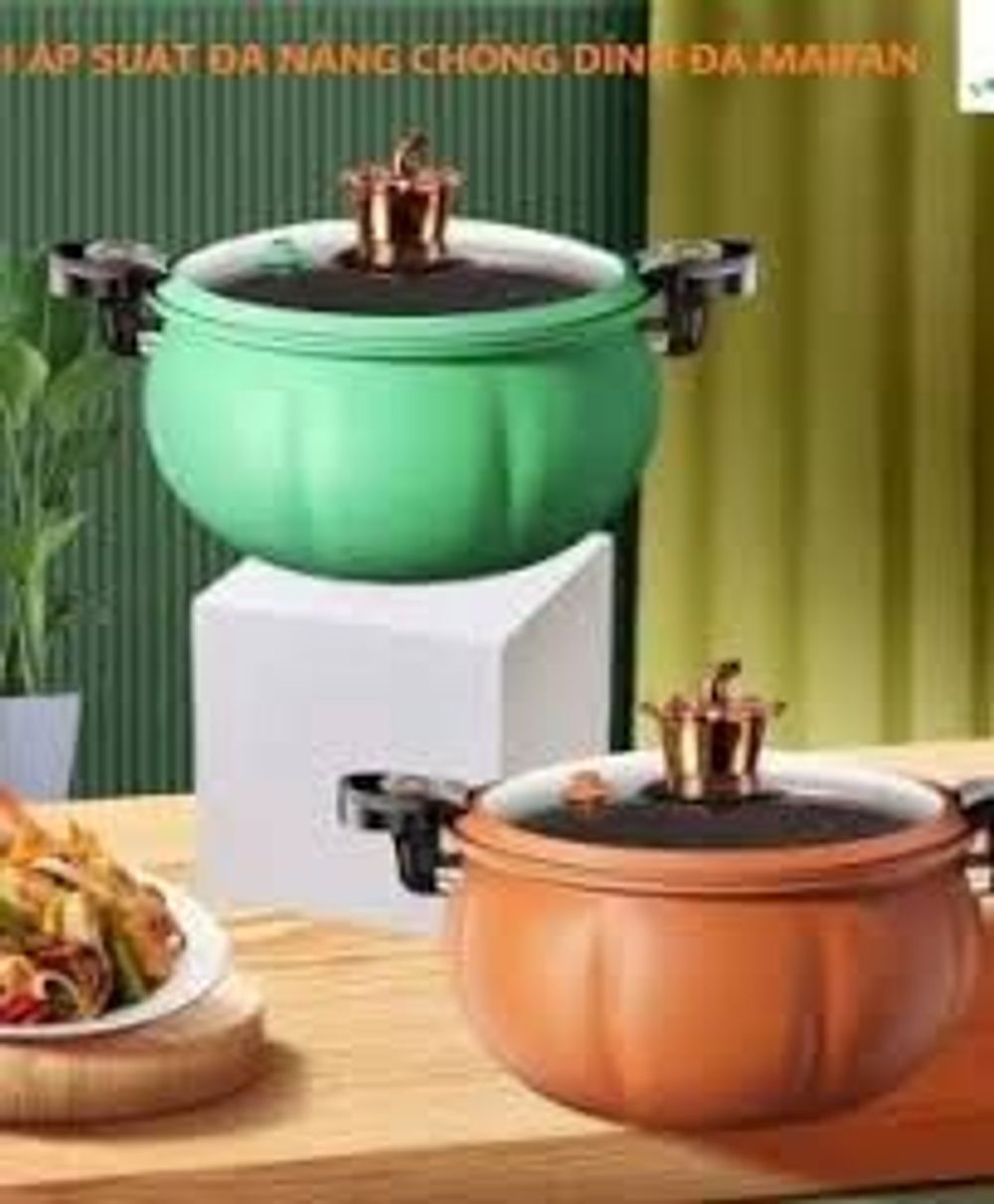 Nồi Áp Suất Bí Ngô Chống Dính 8L Thông Minh Phong cách Châu Âu - Nồi Hầm 4in1 Hầm Gà, Cháo, Nồi Chiên, Xào Nấu Đa Năng