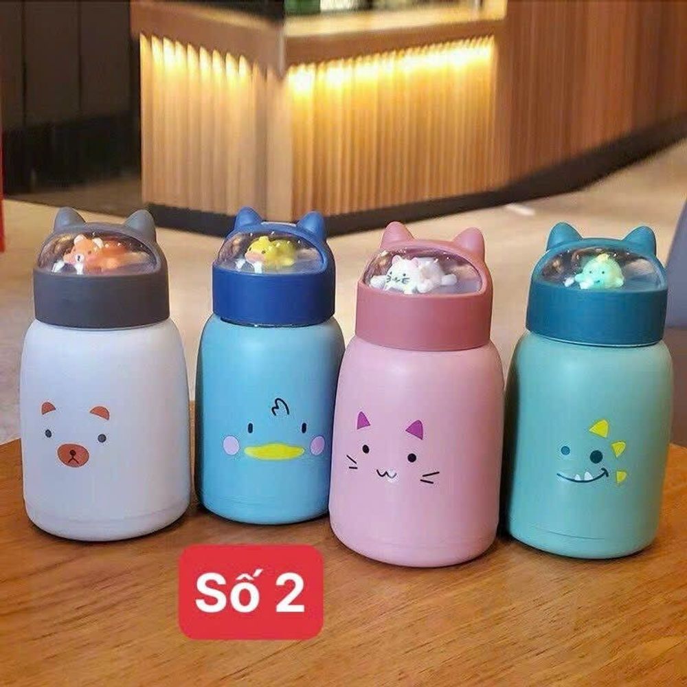 Bình nước giữ nhiệt tai mèo 360ml nắp thú dễ thương lõi thủy tinh bọc nhựa cách nhiệt