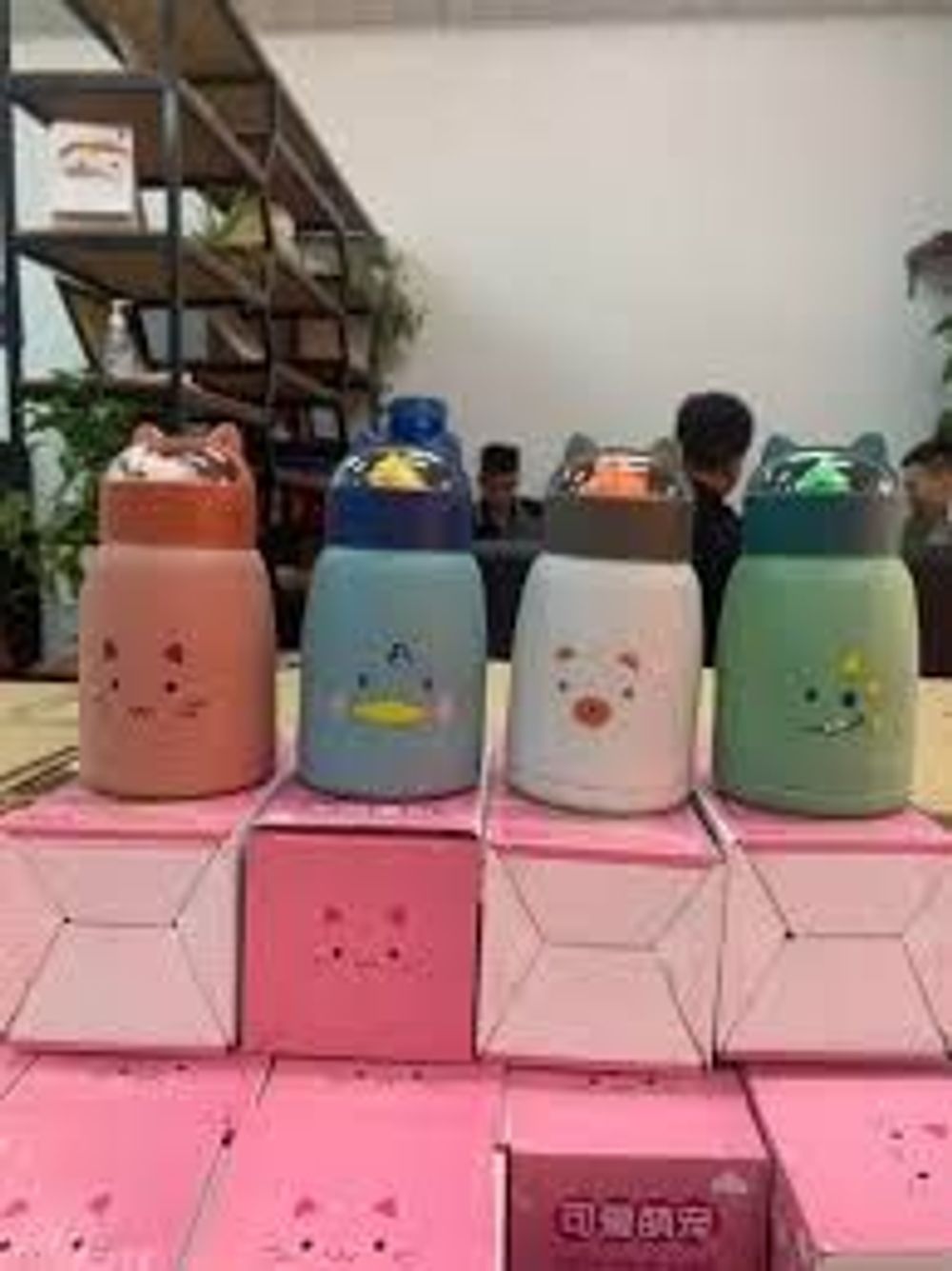 Bình nước giữ nhiệt tai mèo 360ml nắp thú dễ thương lõi thủy tinh bọc nhựa cách nhiệt