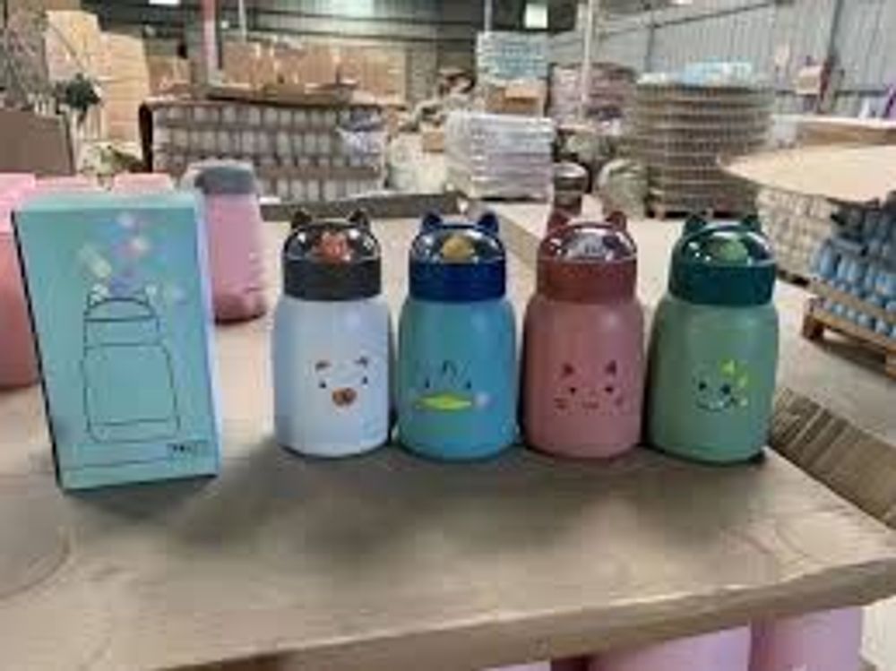 Bình nước giữ nhiệt tai mèo 360ml nắp thú dễ thương lõi thủy tinh bọc nhựa cách nhiệt