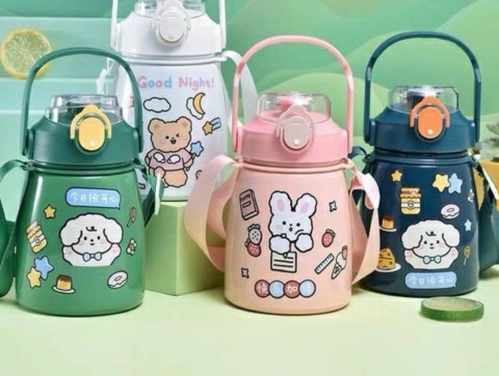 Bình nước giữ nhiệt 800ml , bình giữ nhiệt cute có ống hút, inox 304 cao cấp không rỉ tặng kèm sticker