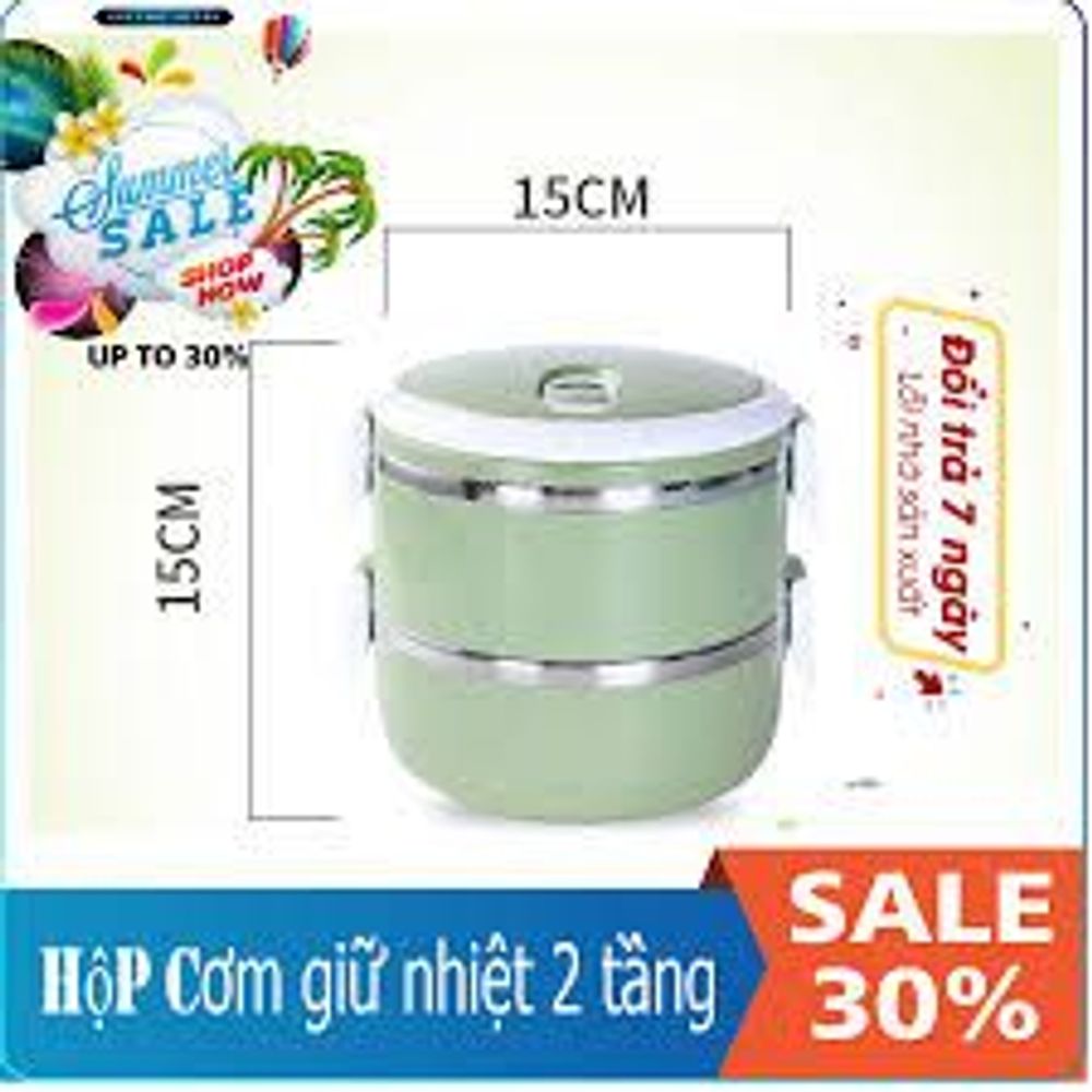 Hộp Cơm Giữ Nhiệt 2 Tầng Văn Phòng Lúa Mạch, Cặp Lồng Giữ Nhiệt, Cà Men Giữ Nhiệt Lõi Inox