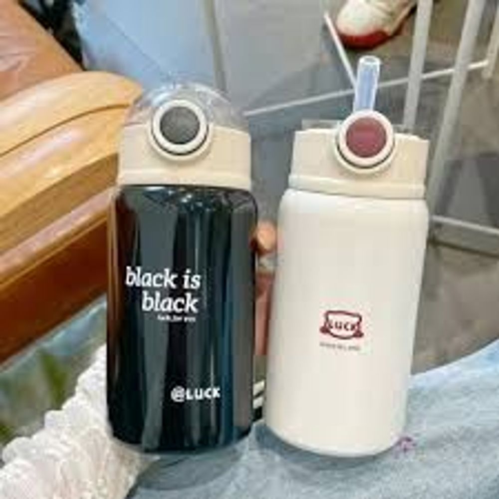 Bình giữ nhiệt tiện dụng 450ml phong cách Vlogger Hàn Quốc có ống hút B28