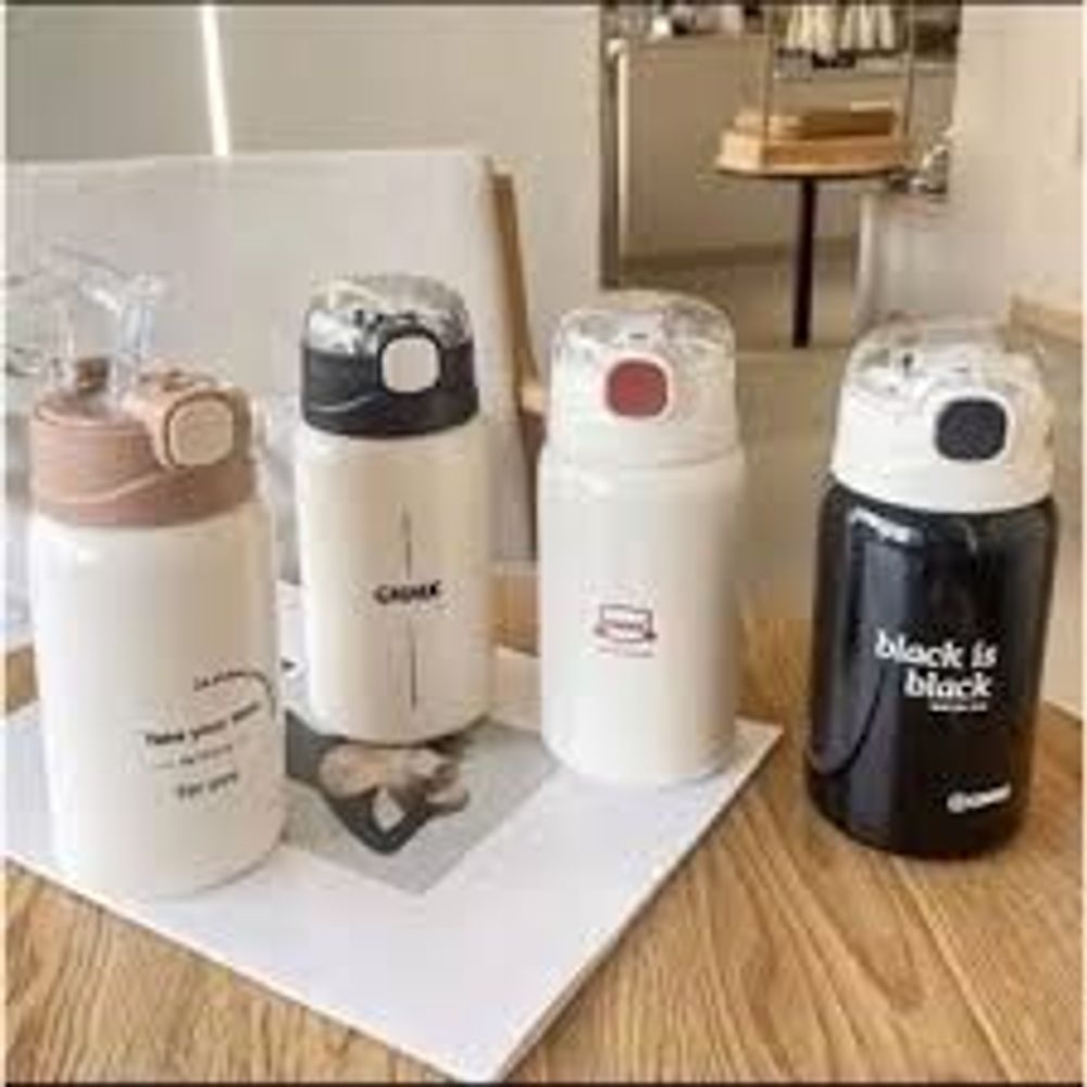 Bình giữ nhiệt tiện dụng 450ml phong cách Vlogger Hàn Quốc có ống hút B28