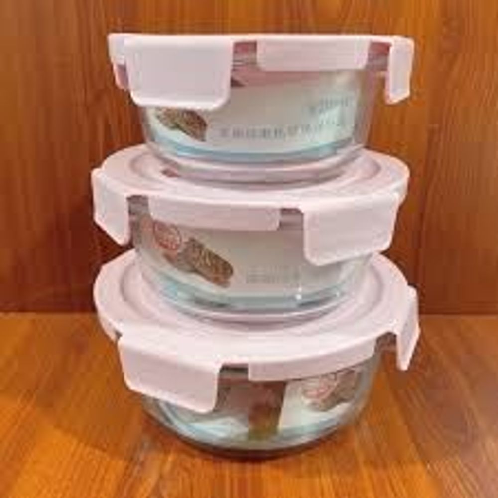 Hộp Cơm Thủy Tinh Tròn 400Ml Đựng Thực Phẩm Cao Cấp Đa Năng Có Nắp Hút Chân Không