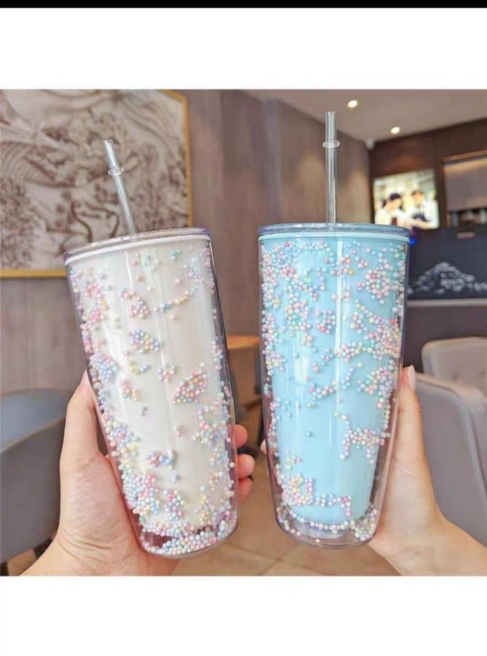 Ly uống nước 750ml bọt biển, nhựa 2 lớp giữ nhiệt 3h-4h, tặng kèm ống hút tiện lợi, có túi đựng mang đi học đi làm