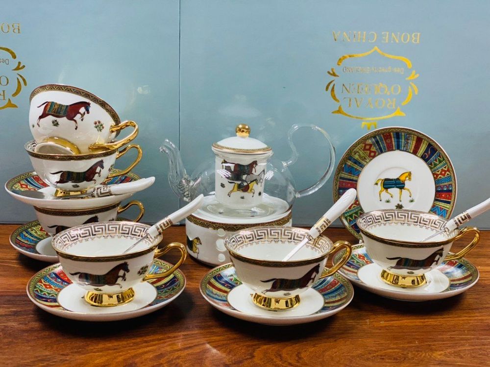 Bộ ấm chén sứ xương hình Ngựa cao cấp- Bộ trà đẹp