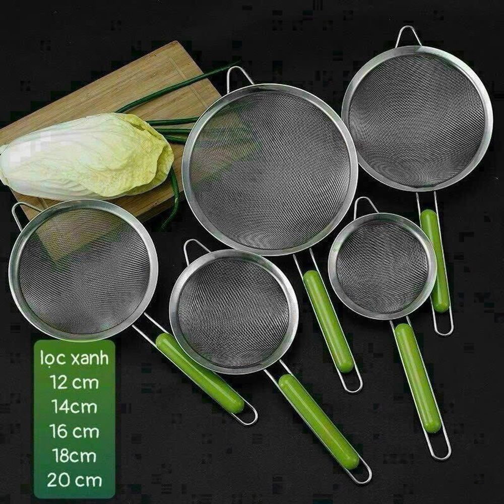 Rây Lọc Viền Inox Cán Xanh Cao Cấp/ Rây cháo cho bé/ Rây thức ăn siêu mịn cho bé 12CM