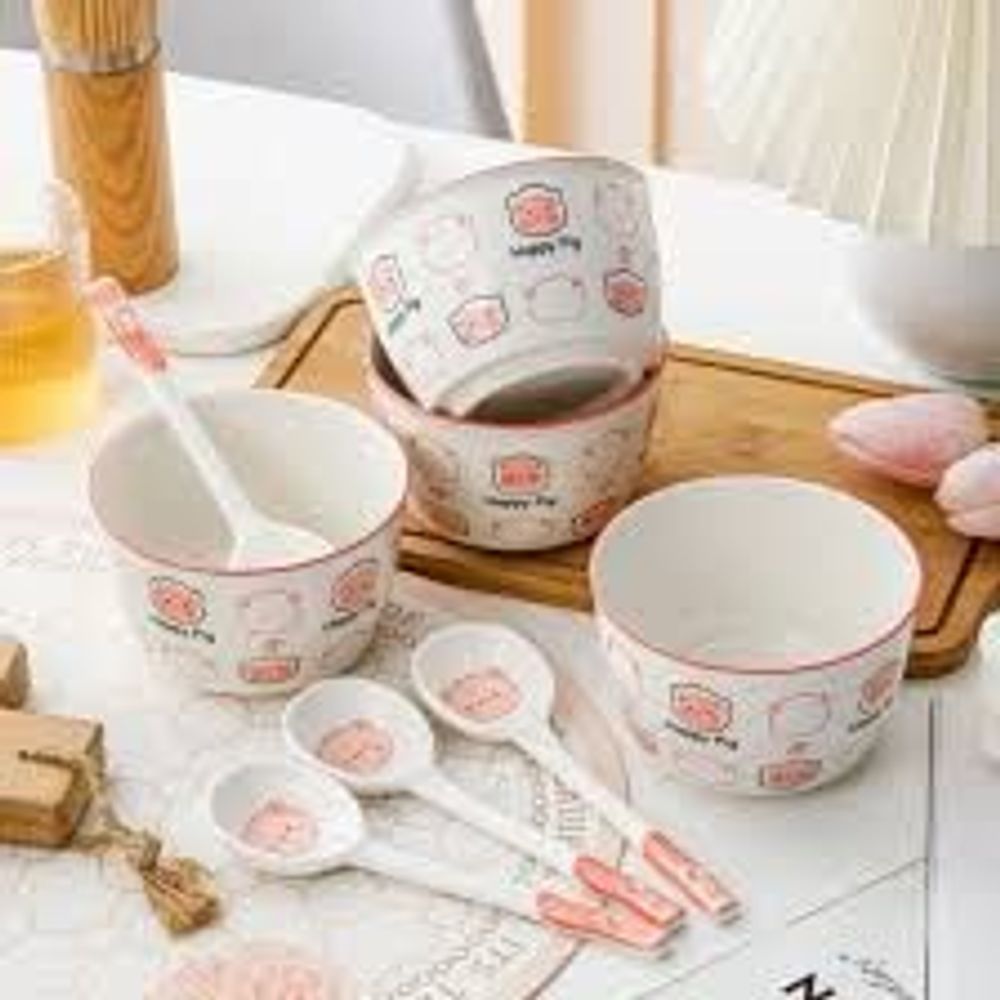 Bát sứ có tay cầm họa tiết Dâu tây và đào dễ thương - Bát ăn salad, hoa quả và thức ăn nhẹ siêu tiện lợi