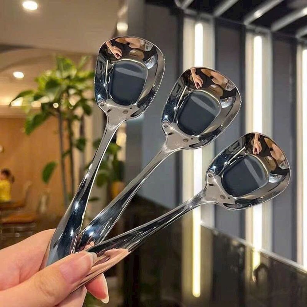 Muỗng Thìa Inox Đầu Vuông Cao Cấp Dày Dặn Dùng Xúc Kem Salad Súp Cháo Bánh