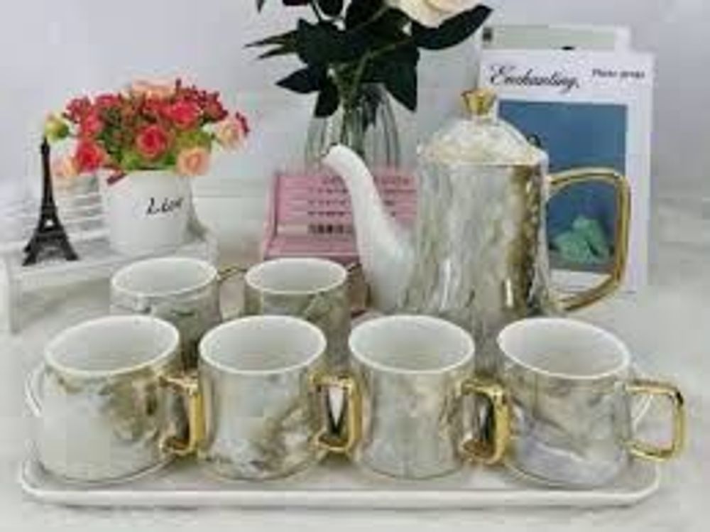 Bộ Ấm Chén Pha Trà Vân Đá Nắp Cá Heo Kèm Khay size nhỏ