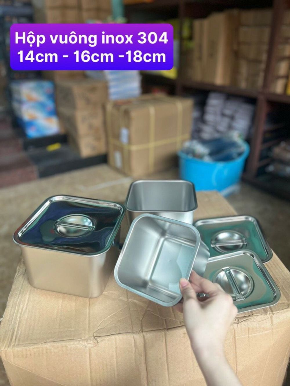 Set 5 Hộp Inox 304 Chống Rỉ Kèm Nắp Nhựa, Hộp Đựng Thực Phẩm Tủ Lạnh Đa Năng 12cm