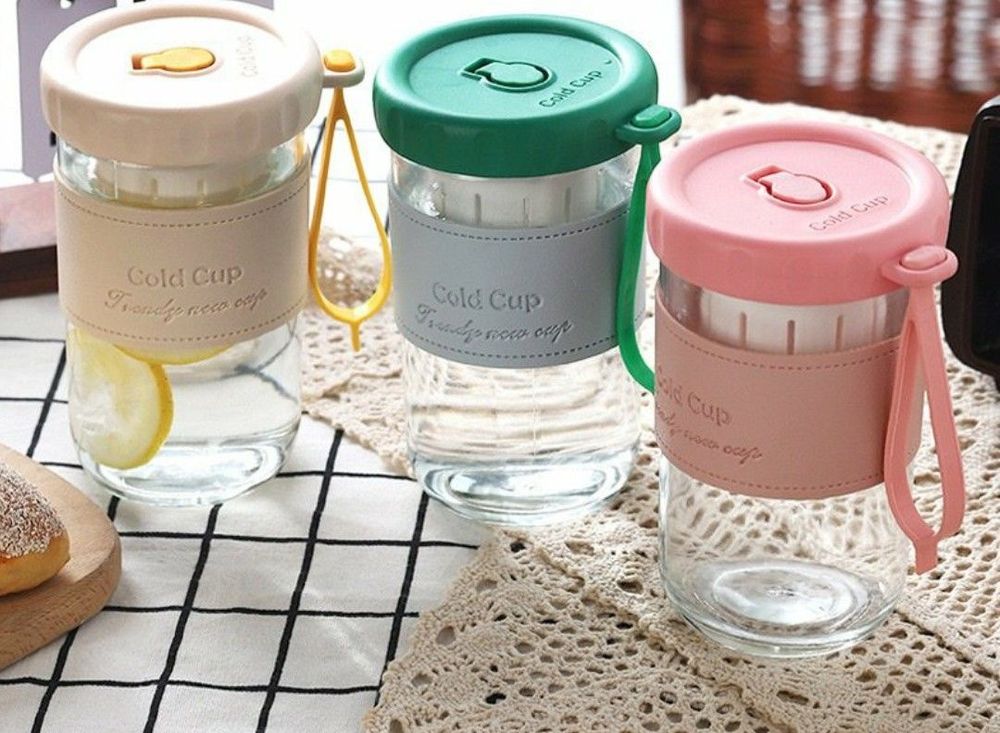 Cốc thủy tinh 480ml có bộ lọc trà, cốc uống nước di động