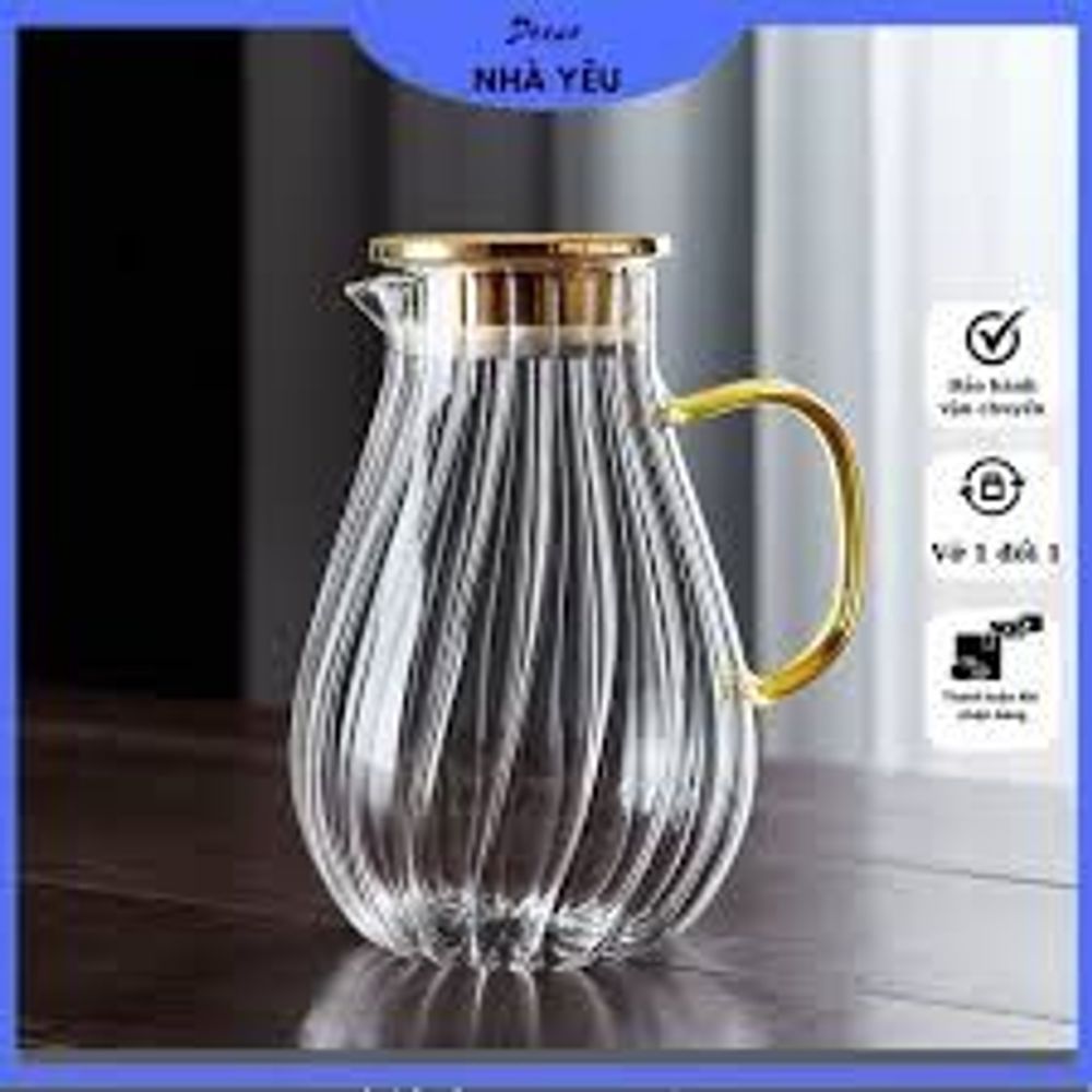 Bình đựng nước uống thủy tinh vàng vân bong bóng