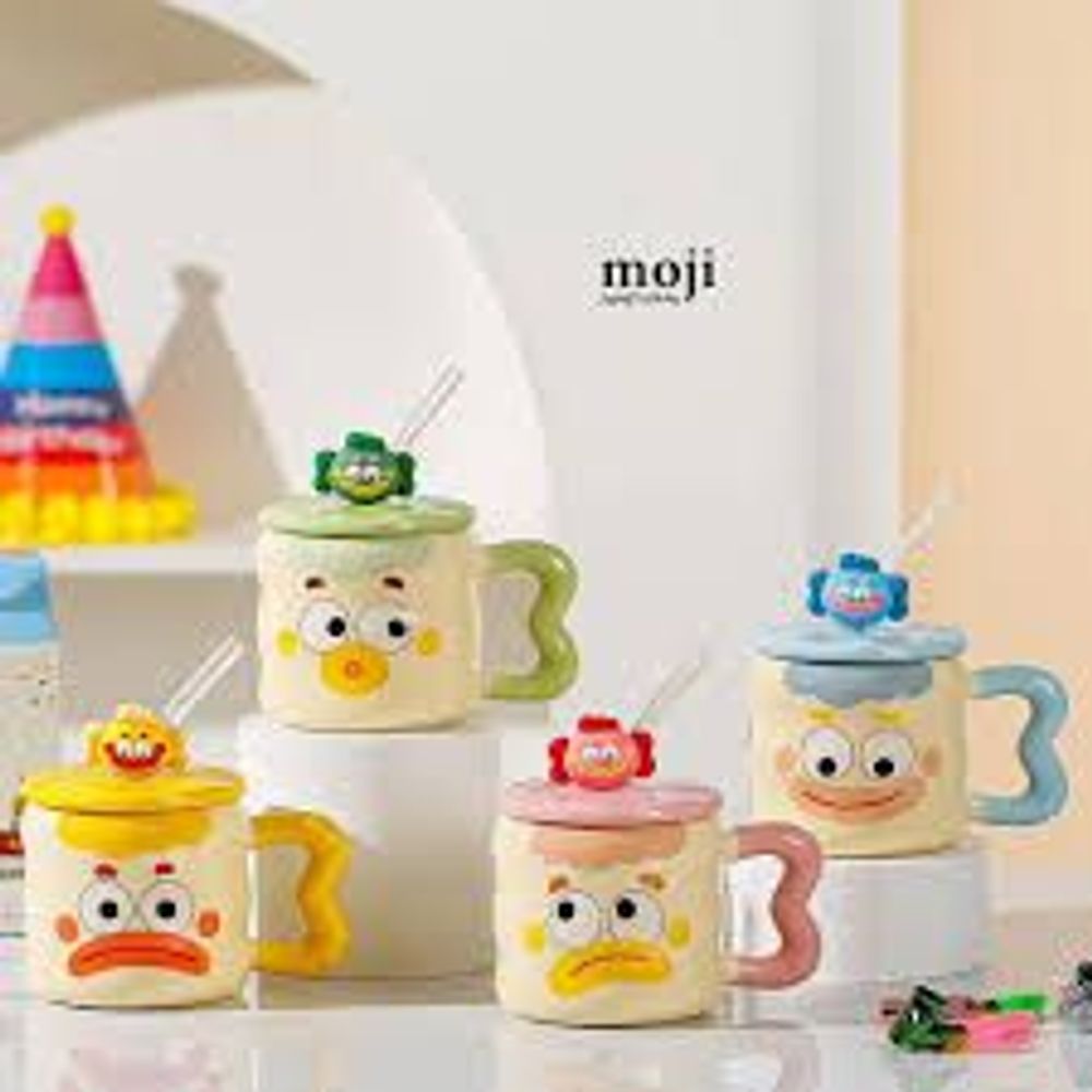 Ly sứ uống nước hình loopy 400ml quà tặng cho bạn Tặng kèm thìa kèm ống hút thủy tinh