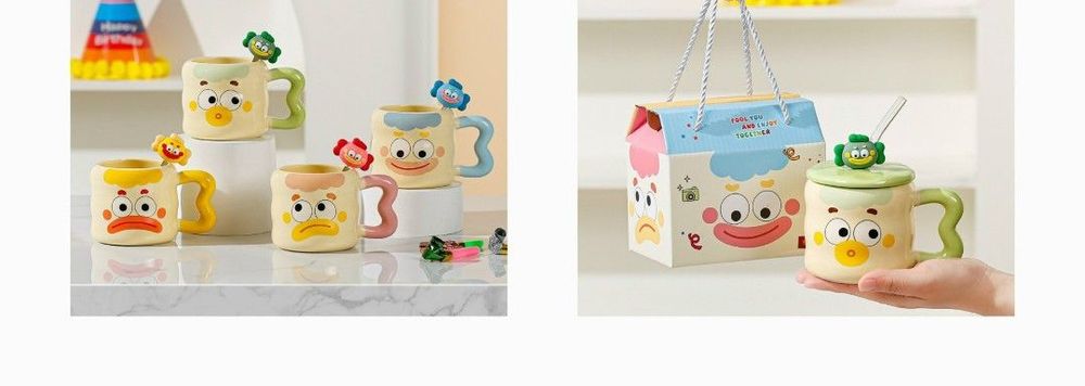 Ly sứ uống nước hình loopy 400ml quà tặng cho bạn Tặng kèm thìa kèm ống hút thủy tinh