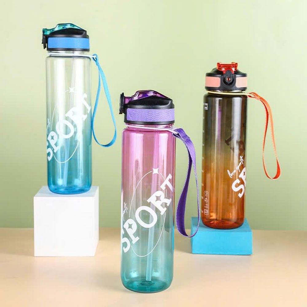 Bình nhựa sport kèm quai xách có ống hút SPORT 1000ML kèm dây mang đi dễ dàng, bình nhựa uống nước
