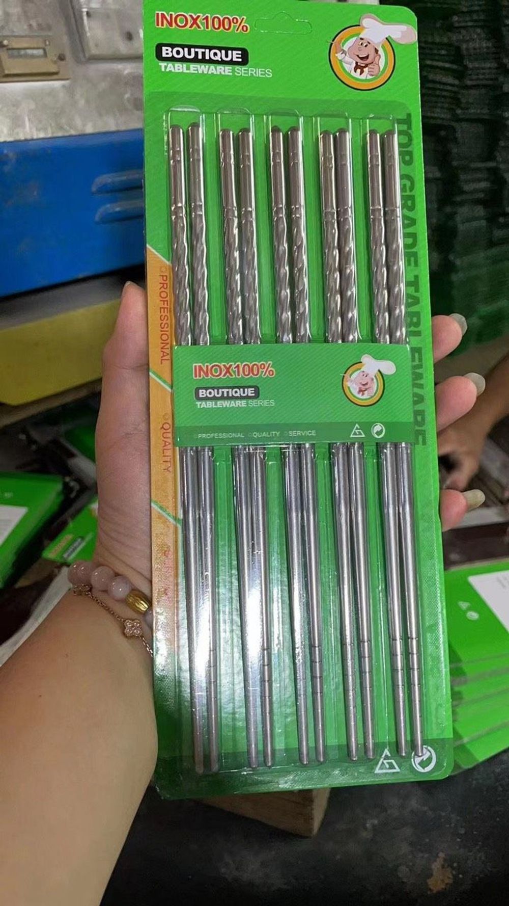 Vỉ 5 đôi đũa inox 304 dạng xoắn