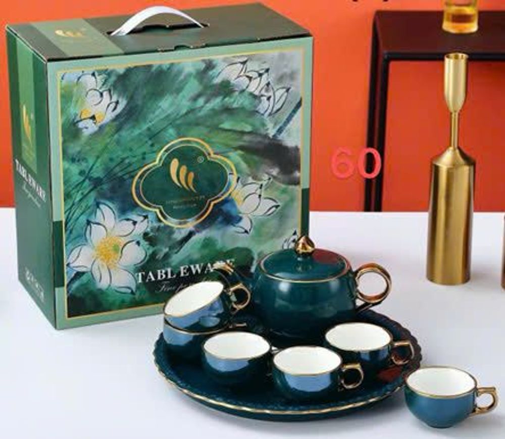 Bộ ấm chén sứ xanh ngọc Bộ ấm chén cối xoay sang trọng