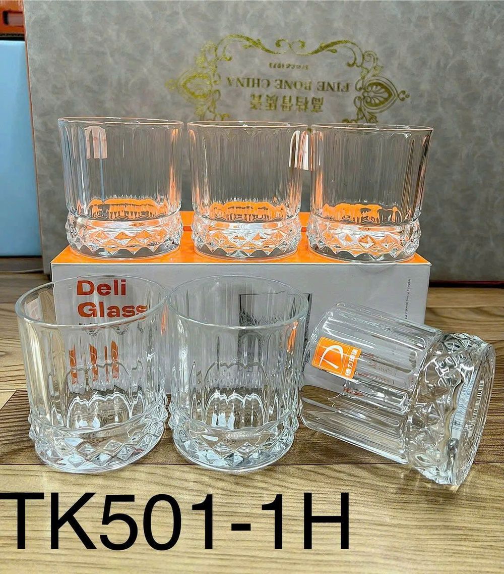 Ly thuỷ tinh họa tiết sọc cao cấp dùng cho cafe, nước ép, sinh tố cực đẹp dung tích 350ml