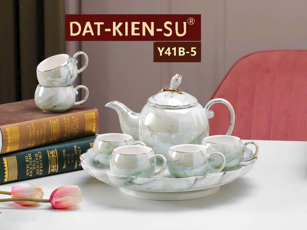 Bộ Ấm Chén Tử Sa Màu Vân Đá Đế Xoay 360 Độ.