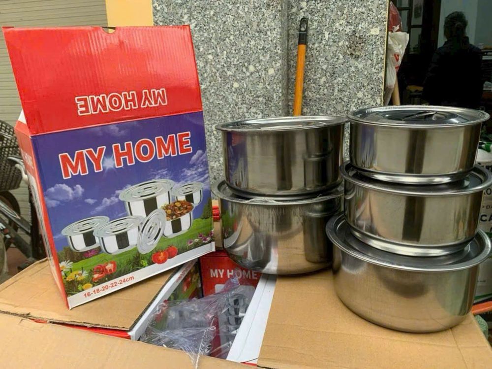 Bộ 5 nồi inox đủ size 16-24cm không quai dùng được trên bếp từ